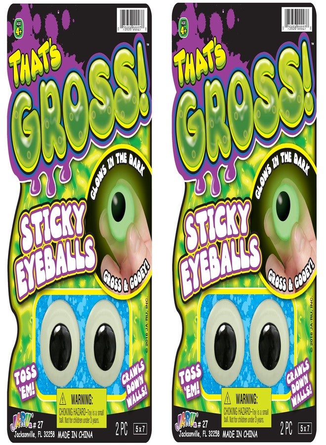 JA-RU Sticky Glow in the Dark Eyeballs (2 Pack, 2 Eyes Each) Squishy Fake Eyeballs | Stress Relief Fidget Toys for Kids | Glow in the Dark Party Favors | Halloween Party Decorations. 27-2s - Image 1
