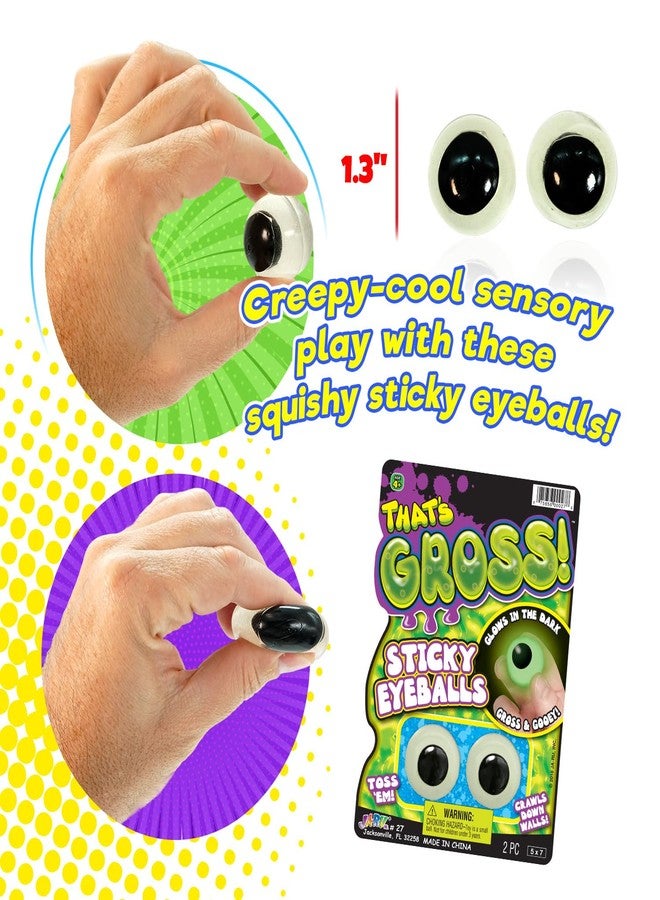 JA-RU Sticky Glow in the Dark Eyeballs (2 Pack, 2 Eyes Each) Squishy Fake Eyeballs | Stress Relief Fidget Toys for Kids | Glow in the Dark Party Favors | Halloween Party Decorations. 27-2s - Image 3