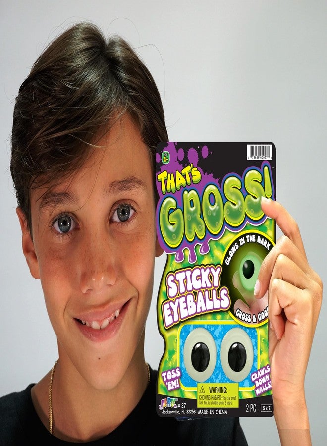 JA-RU Sticky Glow in the Dark Eyeballs (2 Pack, 2 Eyes Each) Squishy Fake Eyeballs | Stress Relief Fidget Toys for Kids | Glow in the Dark Party Favors | Halloween Party Decorations. 27-2s - Image 2