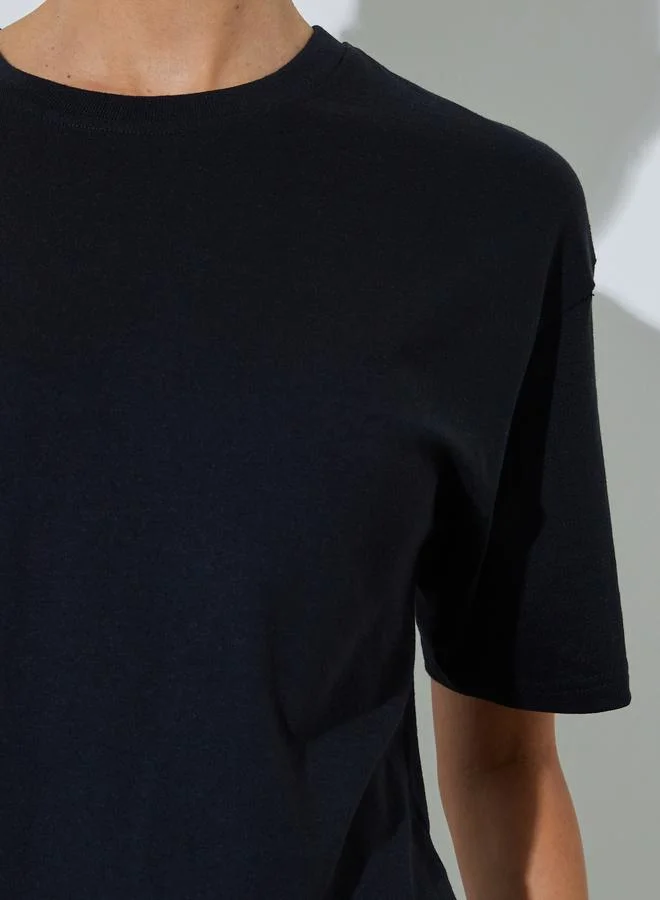 Styli Black Black Oversized Round Neck T-Shirt for Women | Best Price UAE