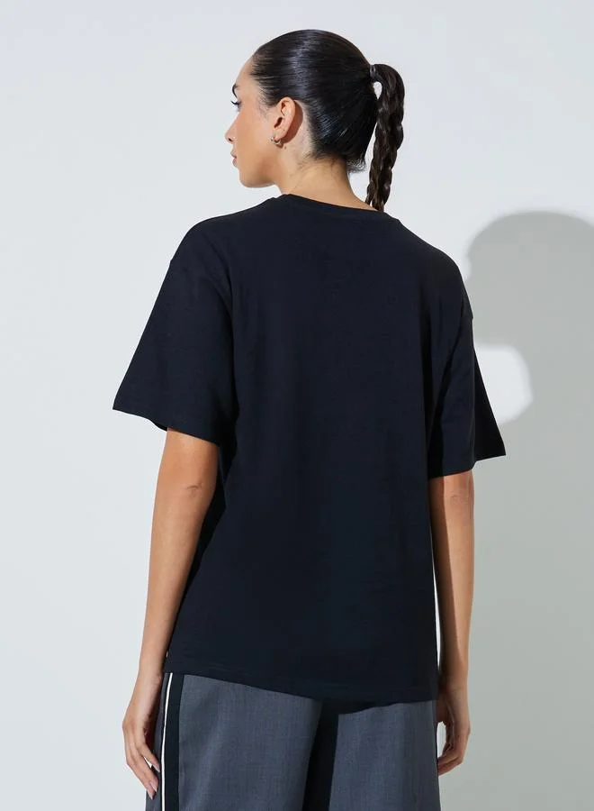 Styli Black Black Oversized Round Neck T-Shirt for Women | Best Price UAE