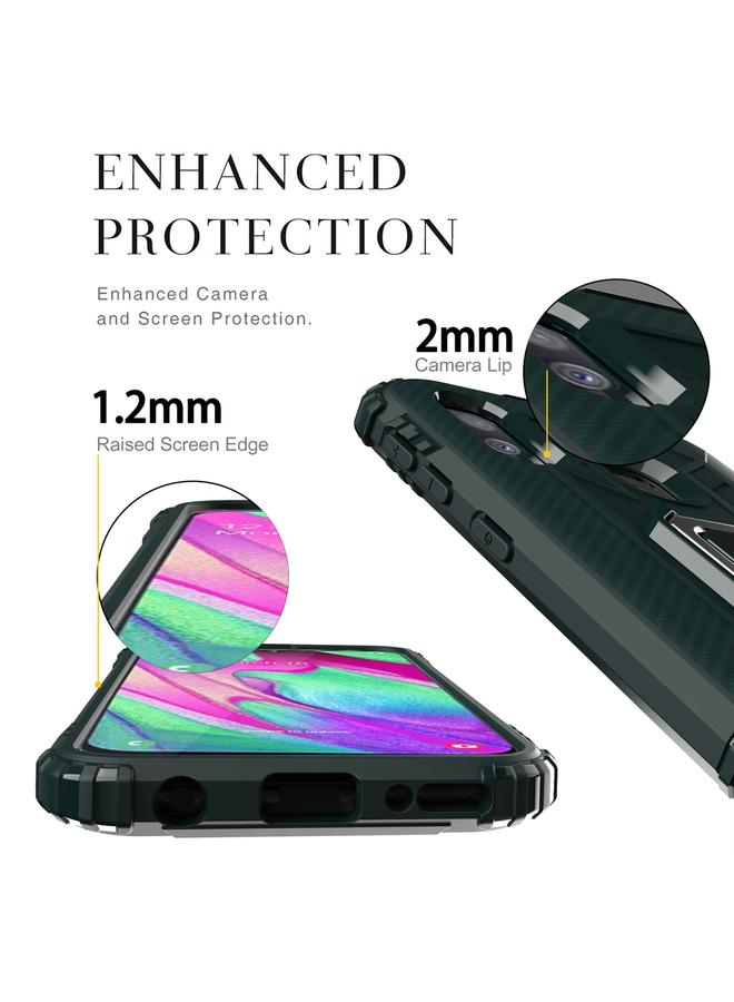 اس-توب جراب لهاتف Galaxy A40 مصنوع من ألياف الكربون مع حامل حلقي يدور 360 درجة - Image 4