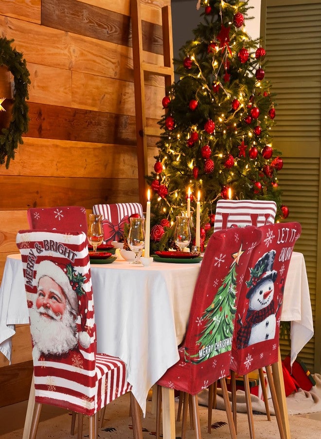 FuWeave مجموعة أغطية كراسي عيد الميلاد من FuWeave، 6 قطع، بتصميم شجرة عيد الميلاد ورجل الثلج، قابلة للتمدد، قابلة للغسل والإزالة، لحماية مقاعد الطعام، مثالية لتزيين غرفة الطعام والمطبخ والمنزل والحفلات. - Image 2