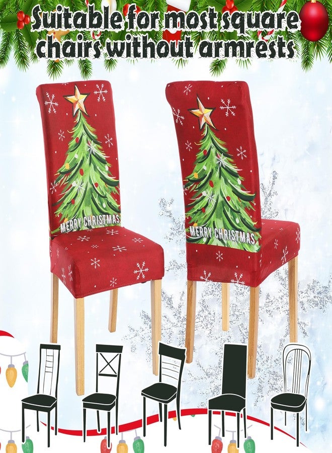 FuWeave مجموعة أغطية كراسي عيد الميلاد من FuWeave، 6 قطع، بتصميم شجرة عيد الميلاد ورجل الثلج، قابلة للتمدد، قابلة للغسل والإزالة، لحماية مقاعد الطعام، مثالية لتزيين غرفة الطعام والمطبخ والمنزل والحفلات. - Image 4