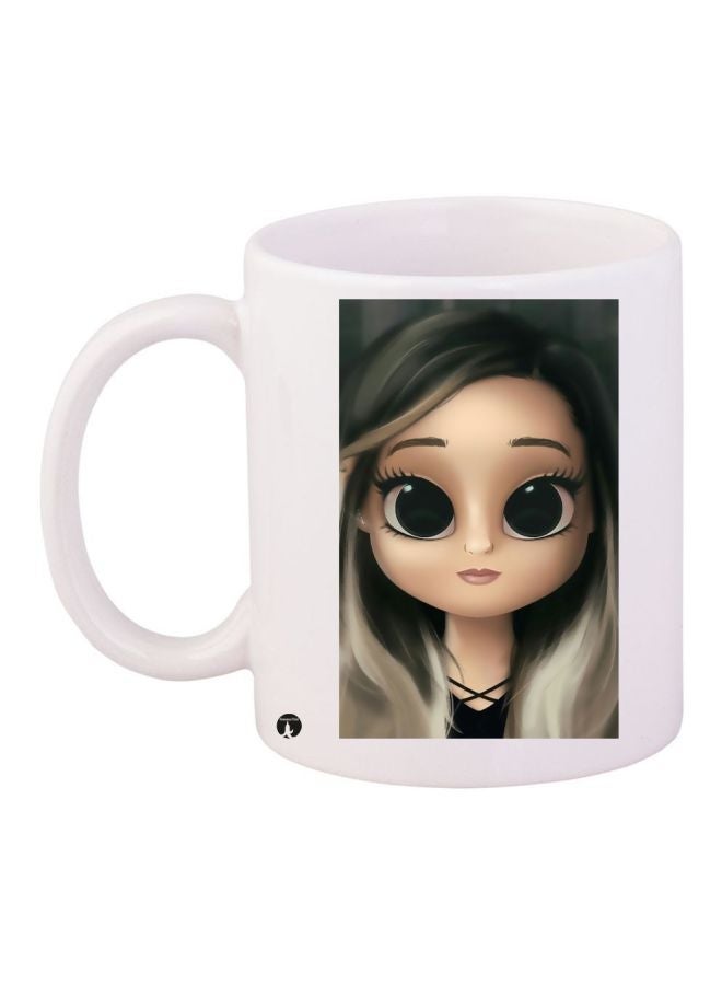 RYN Cartoon Girl Printed Coffee Mug White/Beige/Grey 11ounce