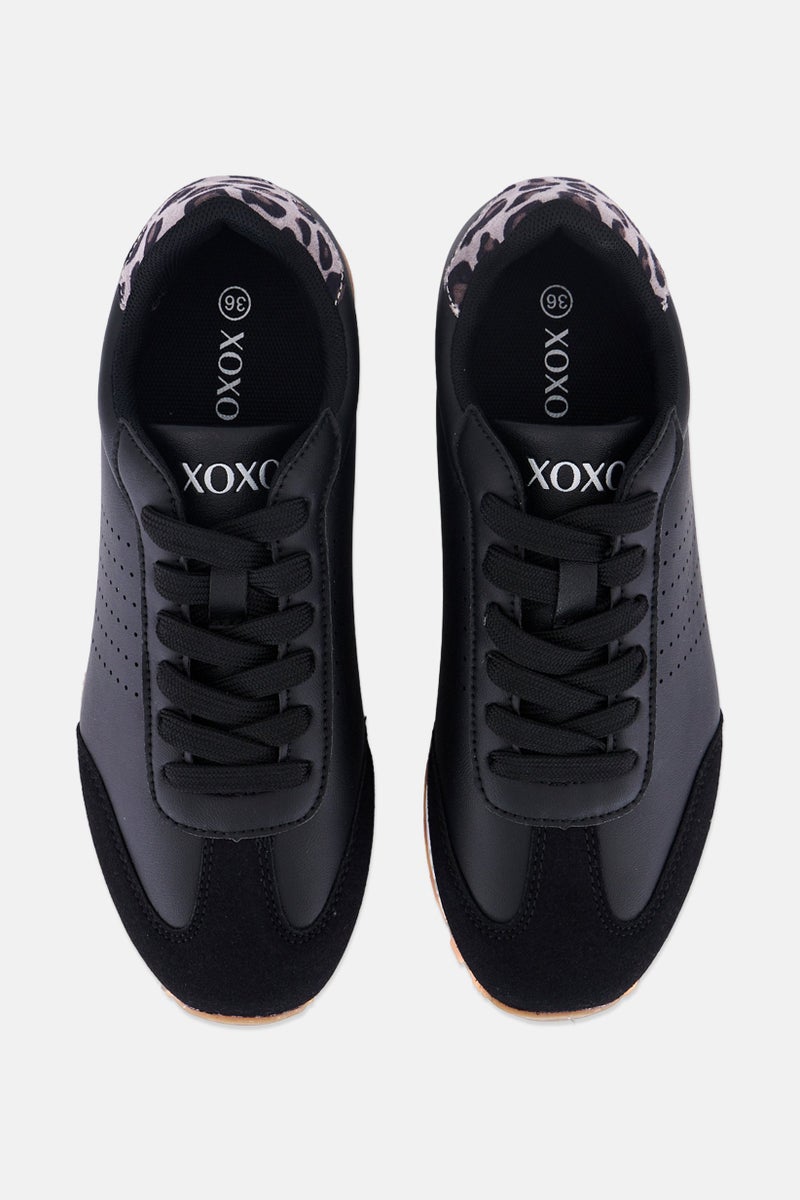 XOXO Women Lace Up Running Sports Shoes, Black - Image 3