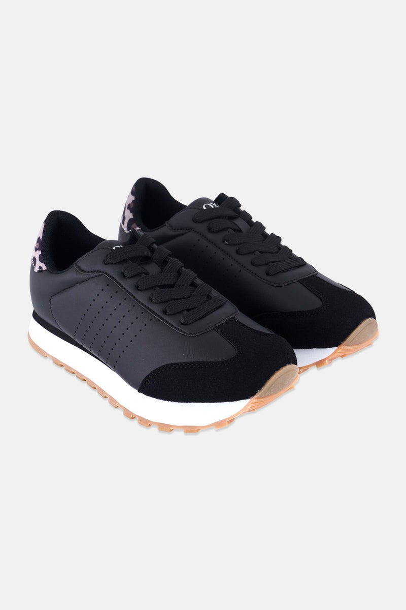 XOXO Women Lace Up Running Sports Shoes, Black - Image 1