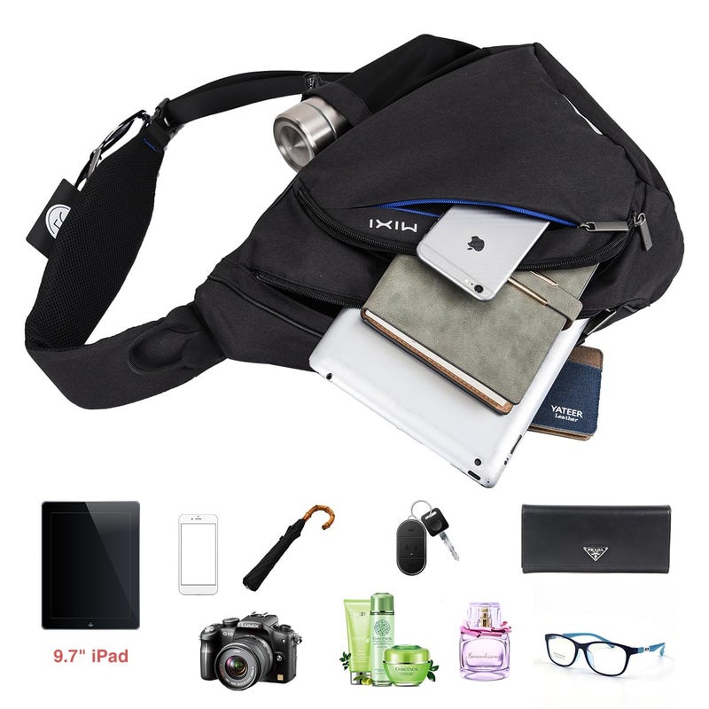 mixi Sling Bag Men Backpack Unisex One Shoulder Bag Hiking Travel Backpack Crossbody with USB Port for Men Women Versatile Casual Daypack-17 inch,Black - Image 3