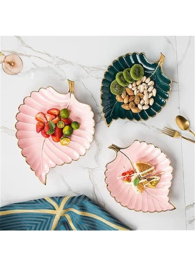 Jewelry Tray Ceramic Ring Holder Dish 10.6 x 7.9 Pink Key Bowl Birthday Gifts for Women Leaf Aesthetic Coffee Table Decor Cute Room Apartment Bathroom Dresser Decor Bridesmaid Wedding Gifts  - Image 5