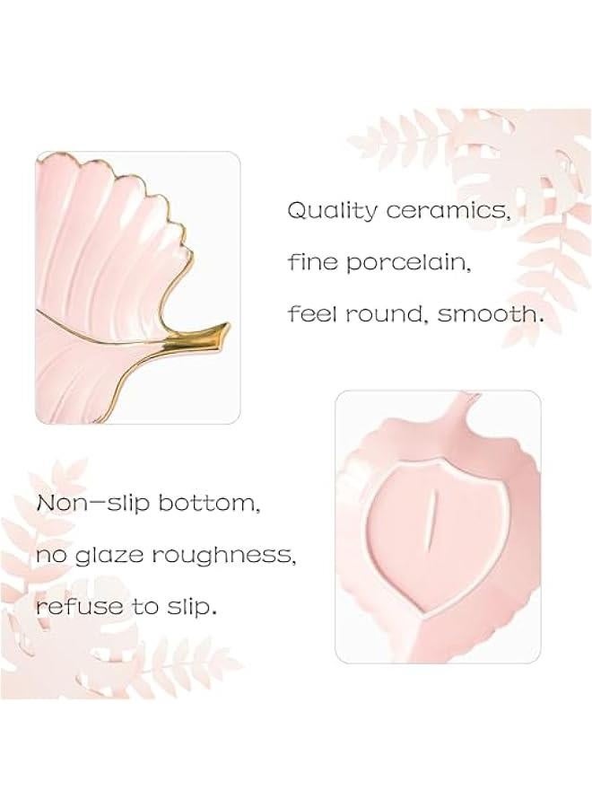 Jewelry Tray Ceramic Ring Holder Dish 10.6 x 7.9 Pink Key Bowl Birthday Gifts for Women Leaf Aesthetic Coffee Table Decor Cute Room Apartment Bathroom Dresser Decor Bridesmaid Wedding Gifts  - Image 2