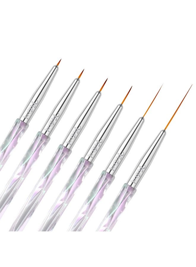 Yasterd Nail Art Liner Brushes Uv Nail Gel Polish Painting Nail Art Design Brush Pen Set For Long Lines Short Strokes Details Blending Elongated Lines Sizes 579112025Mm Crystal Handle 6Pcs  - Image 1