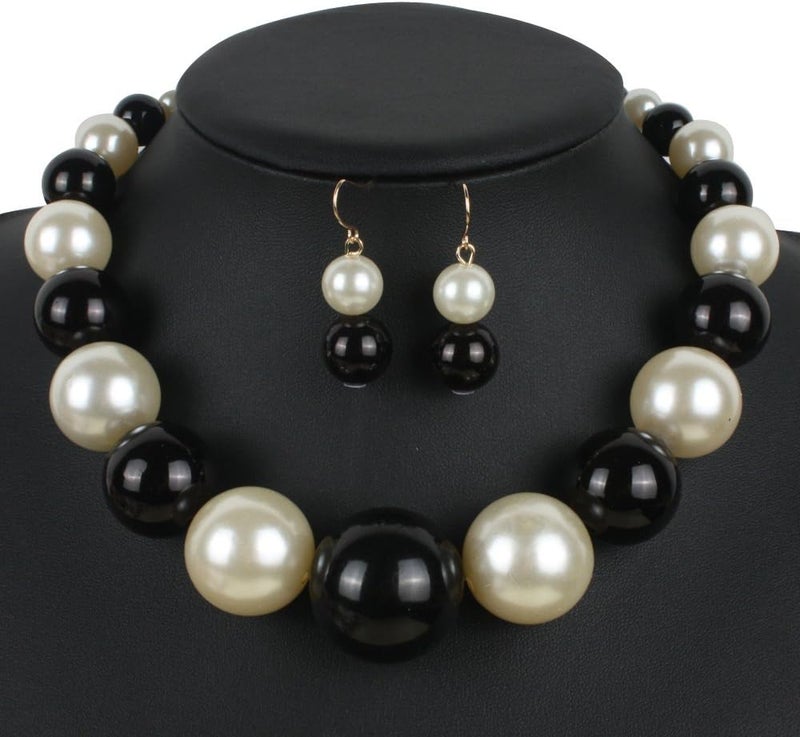 KOSMOS-LI Large Style Big Imitate Pearl Strand Choker Necklace With Earrings Set - Image 2