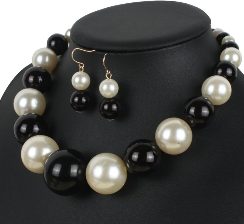KOSMOS-LI Large Style Big Imitate Pearl Strand Choker Necklace With Earrings Set - Image 3