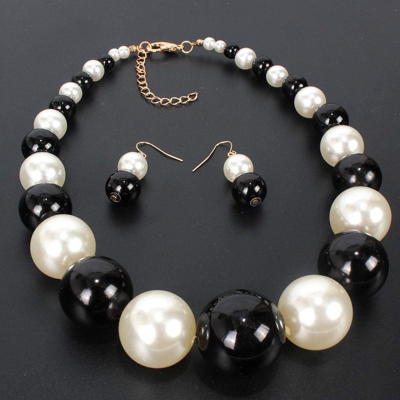 KOSMOS-LI Large Style Big Imitate Pearl Strand Choker Necklace With Earrings Set - Image 5