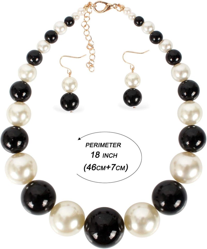 KOSMOS-LI Large Style Big Imitate Pearl Strand Choker Necklace With Earrings Set - Image 4