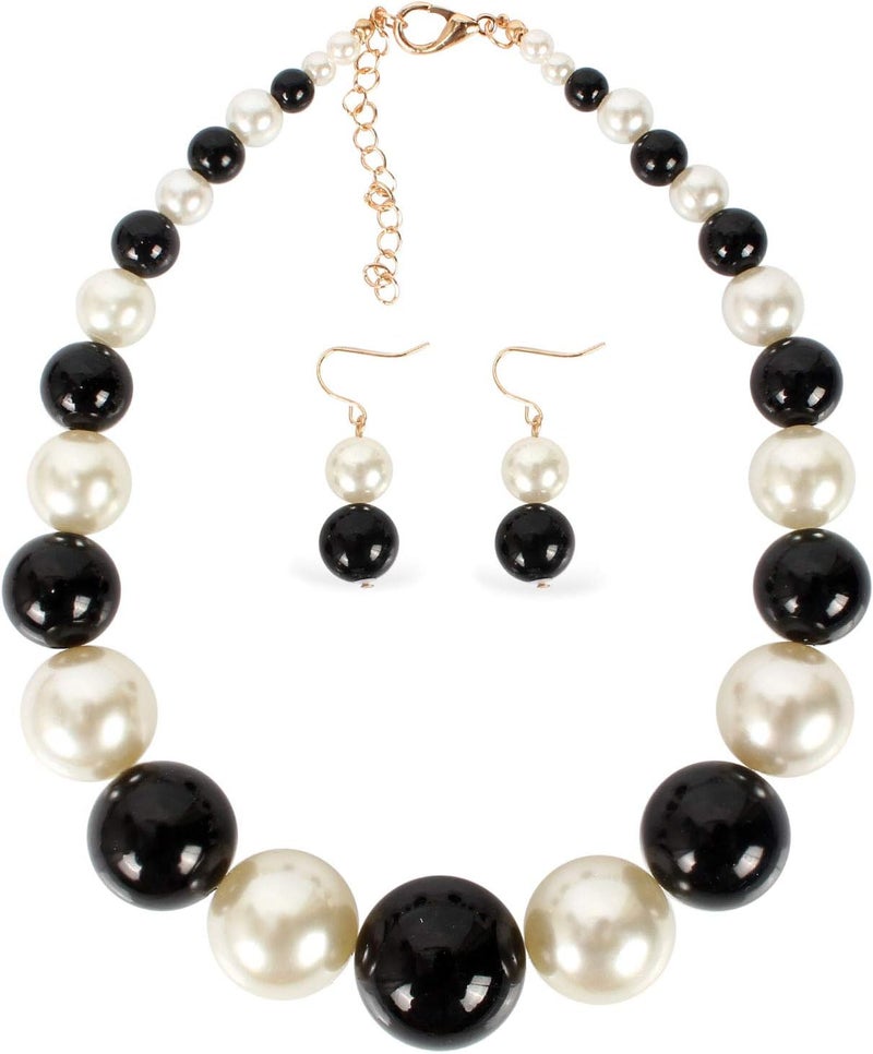 KOSMOS-LI Large Style Big Imitate Pearl Strand Choker Necklace With Earrings Set - Image 1
