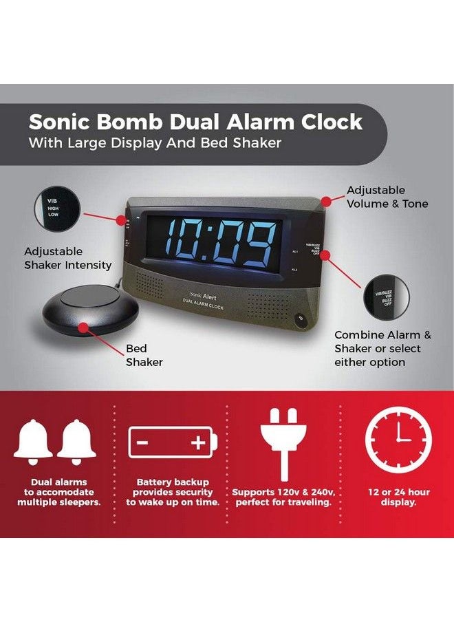 Sonic Alert - Dual Extra Loud Alarm Clock With Bed Shaker ; Sonic Boom Vibrating Alarm Clock For Heavy Sleepers Battery Backup ; Wake With A Shake - Image 1