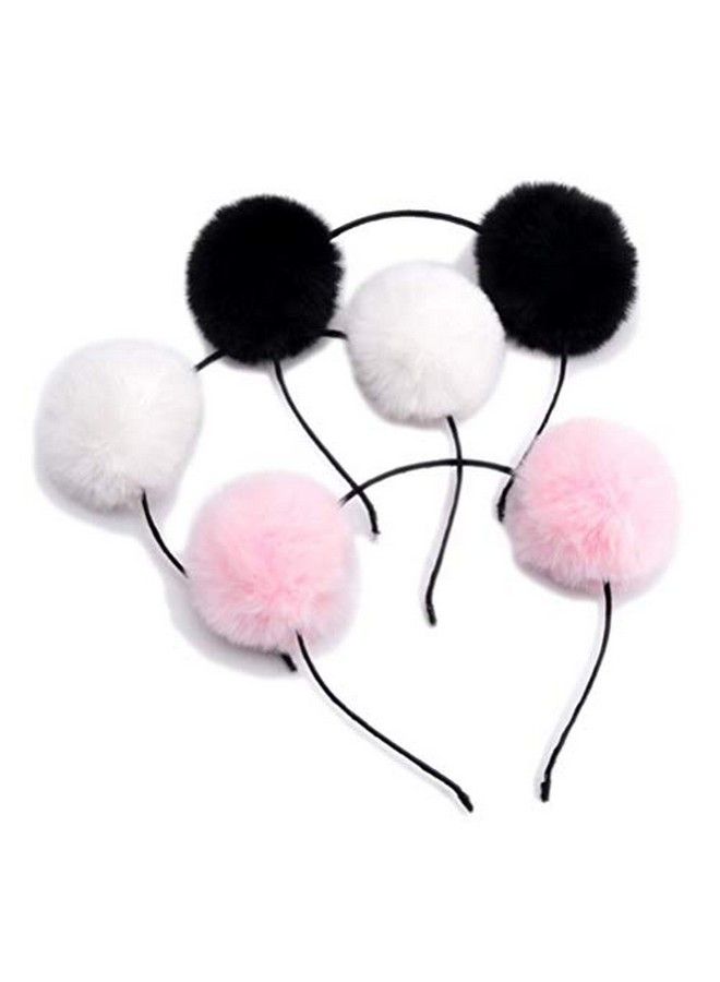 UPSTORE 3 Pcs Cute Panda Ears Headbands Fluffy Pom Ball Headwear Hair Bands Hair Hoop Favors Holiday Cosplay Party Costume Hair Accessories For Girls Woman  - Image 2