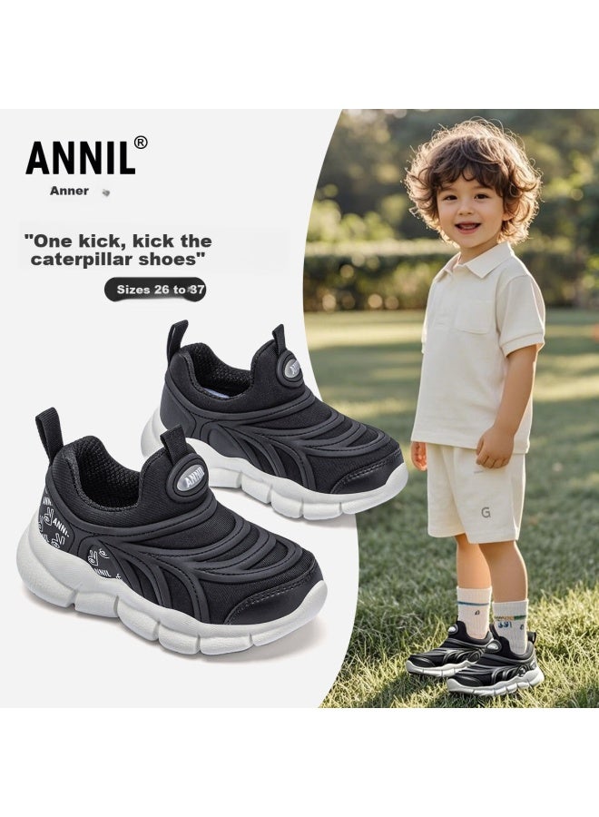 Annil Annilannil Children's Shoes Mesh Sneakers New Spring Breathable Baby Kids Slip-on Sports Shoes Black Size 29