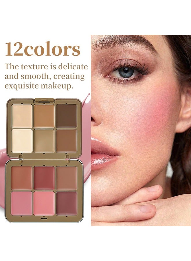CARLA SECRET 2in1 Cream Blush and Contouring,12 Colors Cream Concealer and Face Blush Palette, Long Lasting Full Coverage Conceals Corrects Foundation Camouflage Contour  for Correcting Dark Circles Acne Blemish - Image 2