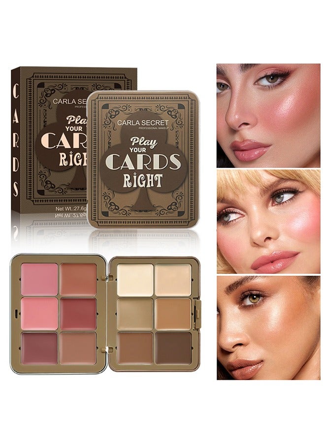 CARLA SECRET 2in1 Cream Blush and Contouring,12 Colors Cream Concealer and Face Blush Palette, Long Lasting Full Coverage Conceals Corrects Foundation Camouflage Contour  for Correcting Dark Circles Acne Blemish - Image 1