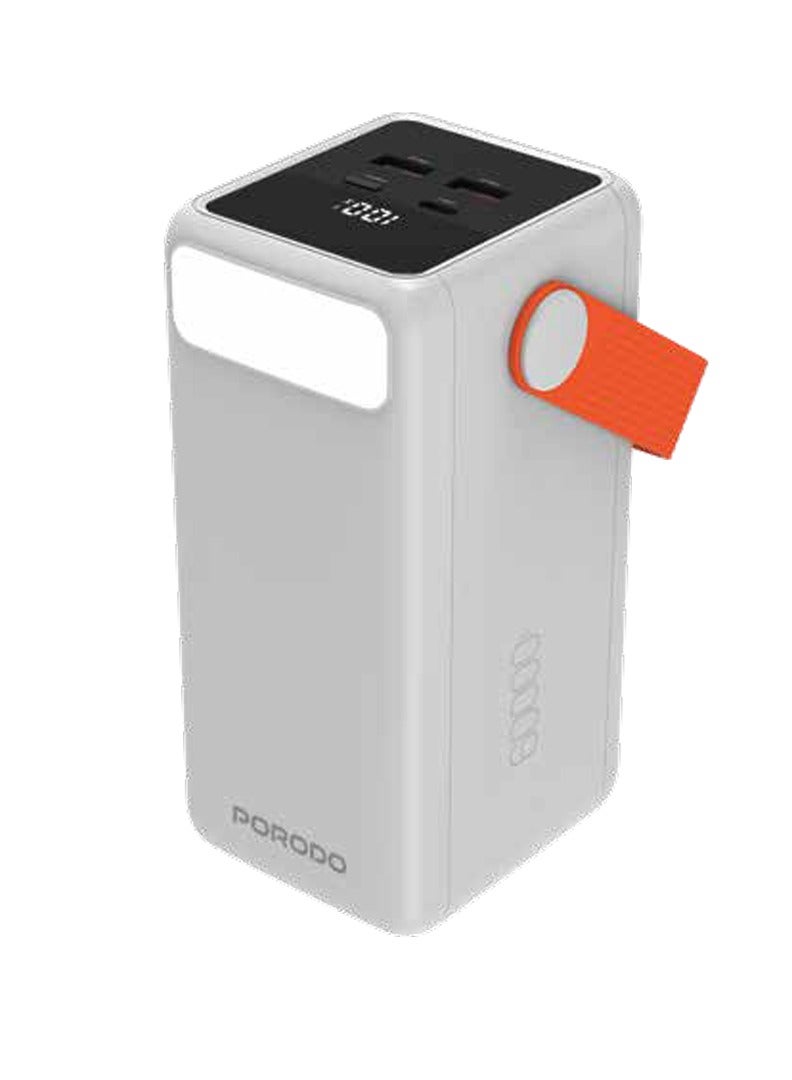 porodo PortaPower 60000mAh Power Bank with Built-In LED Lighting PD20W and QC 22.5W / High Capacity Powerbank / Fast Charging Power Bank / Smart Protection Features / Flashlight - White
