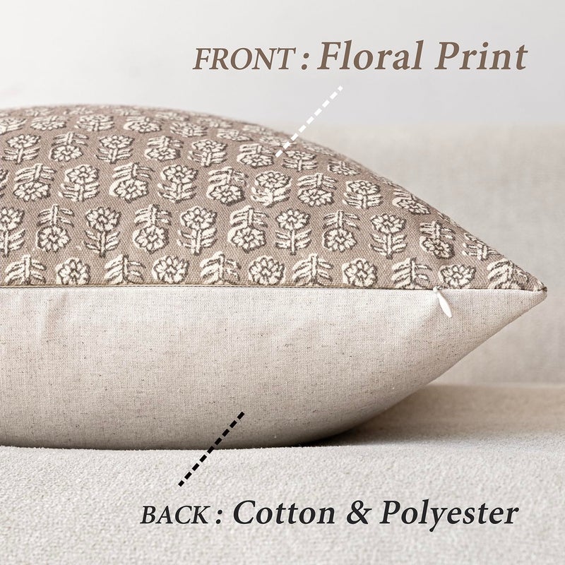 Foindtower Set of 2 Decorative Floral Body Lumbar Throw Pillow Covers Neutral Modern Farmhouse Cushion Covers Vintage Home Decor for Sofa Couch Chair Bedroom Living Room,14Ã—36 Inch,Tan Taupe - Image 2