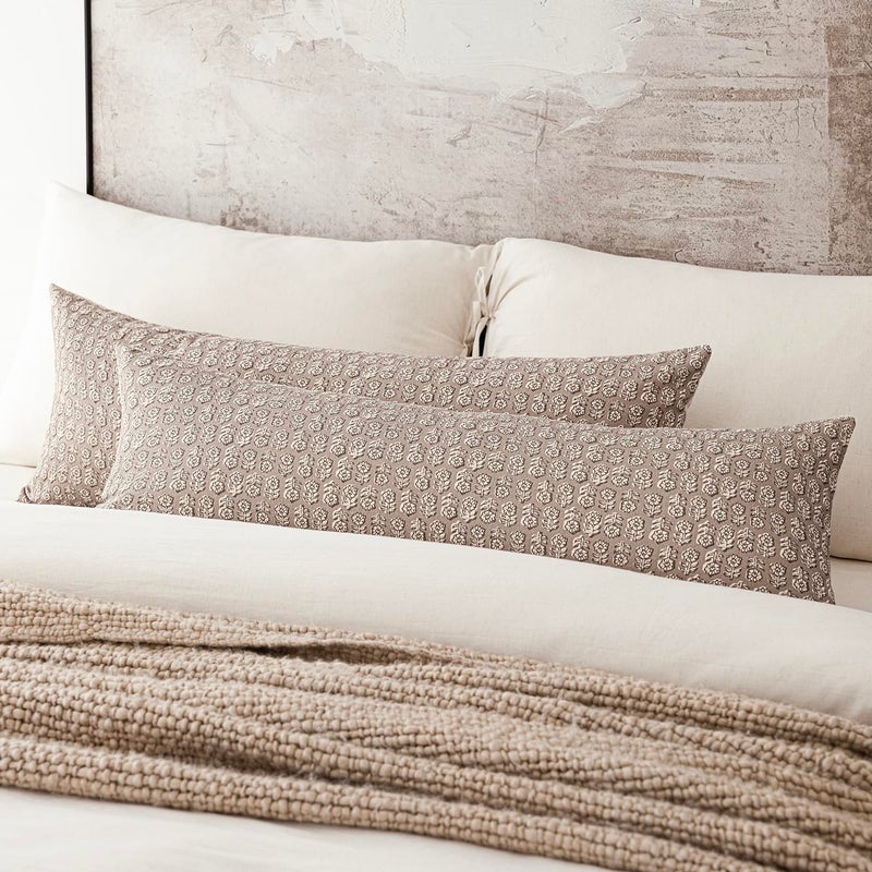 Foindtower Set of 2 Decorative Floral Body Lumbar Throw Pillow Covers Neutral Modern Farmhouse Cushion Covers Vintage Home Decor for Sofa Couch Chair Bedroom Living Room,14Ã—36 Inch,Tan Taupe - Image 5