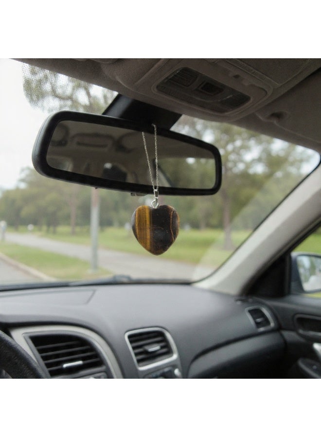 Natural Tiger eye Heart Car Mirror Hanger, Decorative Pendant with Cord, Rearview Mirror Accessory - Image 2