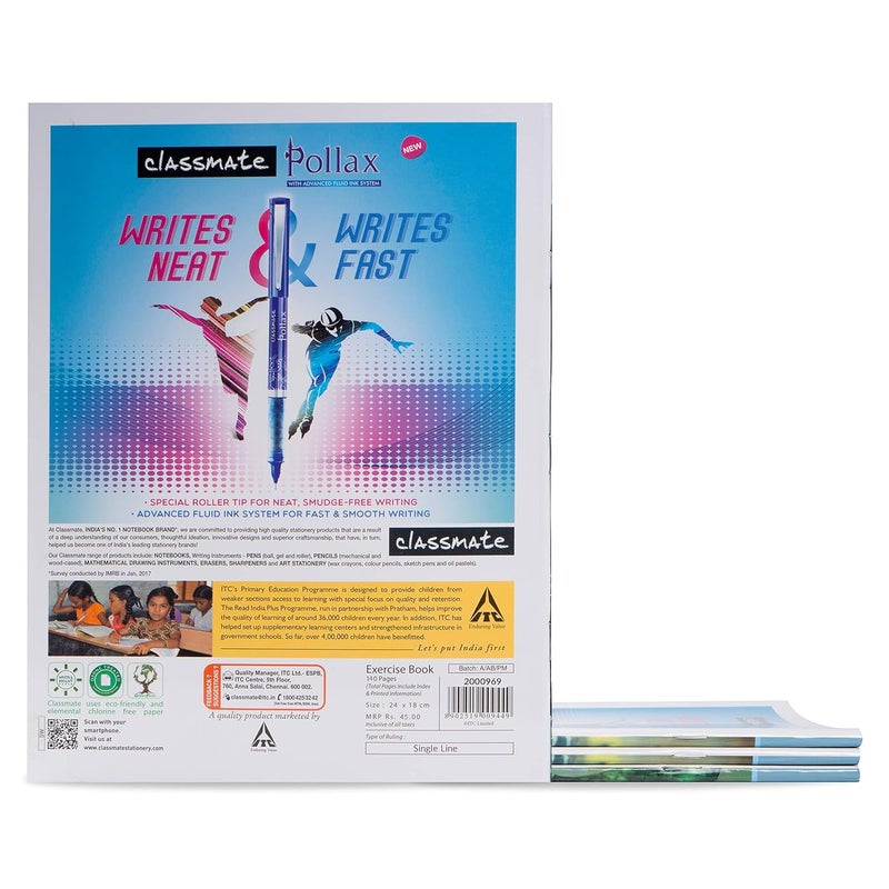 classmate دفتر بحجم قصير - 140 صفحة | خط واحد | 24.0 سم × 18.0 سم | عبوة من 4 دفاتر | دفتر بحجم قصير للطلاب - Image 2