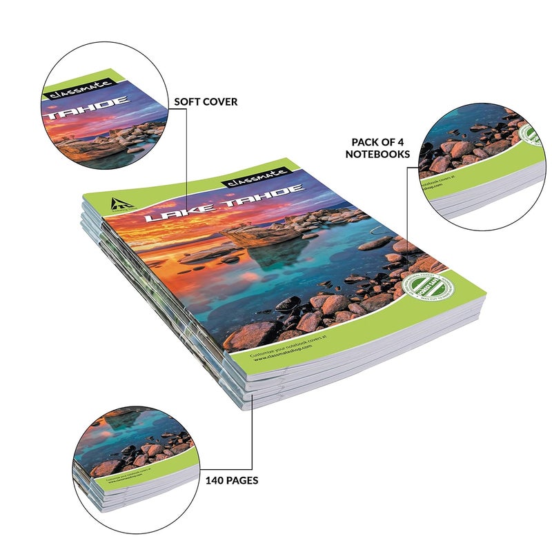 classmate دفتر بحجم قصير - 140 صفحة | خط واحد | 24.0 سم × 18.0 سم | عبوة من 4 دفاتر | دفتر بحجم قصير للطلاب - Image 4