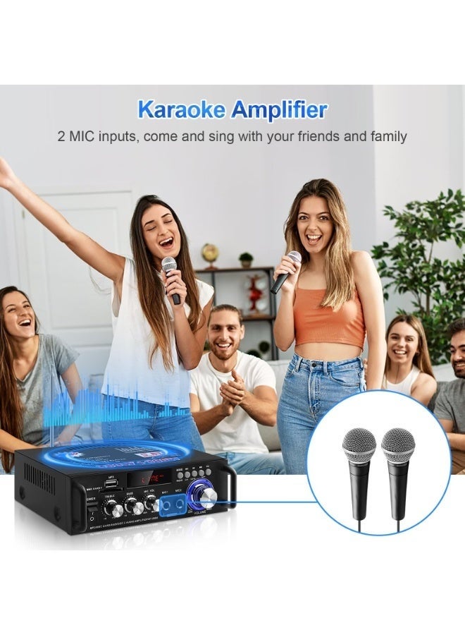 والالا مكبر صوت منزلي، مكبر صوت بلوتوث 2.0 قناة مستقبلات ستيريو RMS 40 واط + 40 واط مدمج راديو FM، كاريوكي، مكبر صوت هاي فاي بلوتوث 5.0 AUX MIC SD مدخل USB مستقبل ستيريو للمنزل والسيارة والحفلات - Image 4