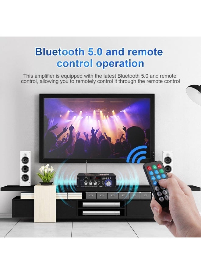 والالا مكبر صوت منزلي، مكبر صوت بلوتوث 2.0 قناة مستقبلات ستيريو RMS 40 واط + 40 واط مدمج راديو FM، كاريوكي، مكبر صوت هاي فاي بلوتوث 5.0 AUX MIC SD مدخل USB مستقبل ستيريو للمنزل والسيارة والحفلات - Image 3