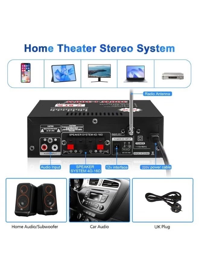 والالا مكبر صوت منزلي، مكبر صوت بلوتوث 2.0 قناة مستقبلات ستيريو RMS 40 واط + 40 واط مدمج راديو FM، كاريوكي، مكبر صوت هاي فاي بلوتوث 5.0 AUX MIC SD مدخل USB مستقبل ستيريو للمنزل والسيارة والحفلات - Image 2