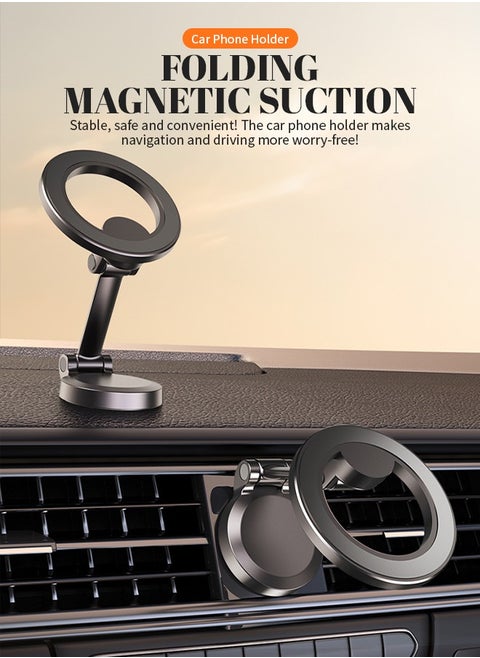Car Phone Holder Mount with 1080° Rotation, Foldable Support, Compatible with i-Phone 15/14/13/12 Series, Galaxy S22 S21 Z Flip 4 5