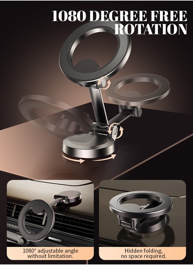 Car Phone Holder Mount with 1080° Rotation, Foldable Support, Compatible with i-Phone 15/14/13/12 Series, Galaxy S22 S21 Z Flip 4 5