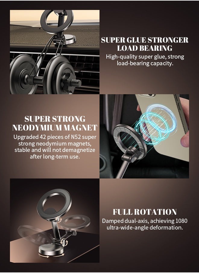Car Phone Holder Mount with 1080° Rotation, Foldable Support, Compatible with i-Phone 15/14/13/12 Series, Galaxy S22 S21 Z Flip 4 5