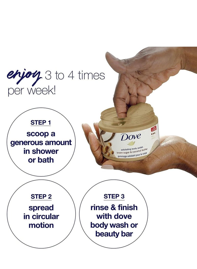 دوف مقشر وملمع للجسم لبشرة ناعمة كالحرير، مقشر للجسم بالسكر البني وزبدة جوز الهند يقشر ويعيد المغذيات الطبيعية للبشرة، 10.5 اونصة، 298 غرام - Image 3
