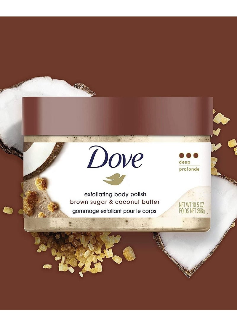 دوف مقشر وملمع للجسم لبشرة ناعمة كالحرير، مقشر للجسم بالسكر البني وزبدة جوز الهند يقشر ويعيد المغذيات الطبيعية للبشرة، 10.5 اونصة، 298 غرام - Image 2