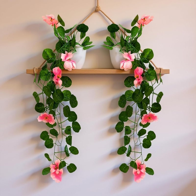 fancymart Pack of 2 Artificial Flower Vine Plants Falling with Small Size Pot - Natural Touch & Feel Home Décor - Perfect for Home and Office Decoration - Size 45 CM (8165), Plastic - Image 1