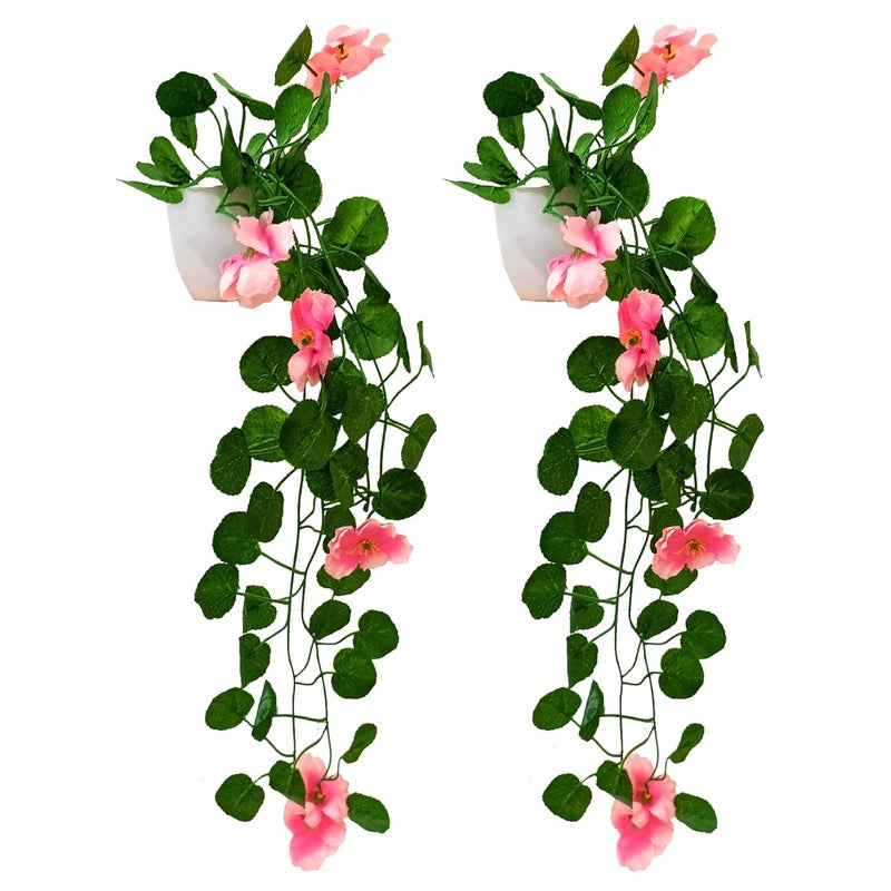 fancymart Pack of 2 Artificial Flower Vine Plants Falling with Small Size Pot - Natural Touch & Feel Home Décor - Perfect for Home and Office Decoration - Size 45 CM (8165), Plastic - Image 2