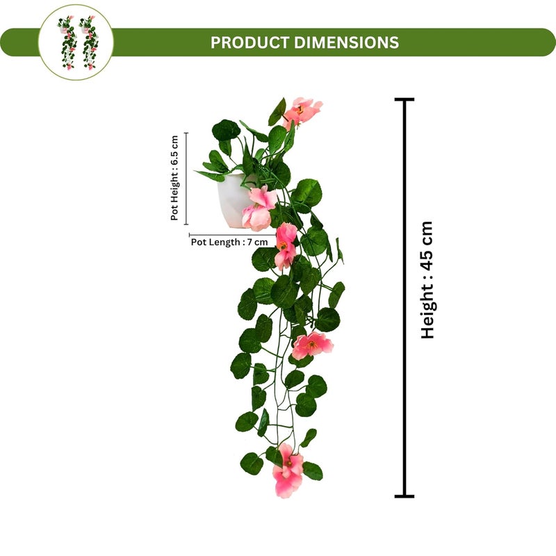 fancymart Pack of 2 Artificial Flower Vine Plants Falling with Small Size Pot - Natural Touch & Feel Home Décor - Perfect for Home and Office Decoration - Size 45 CM (8165), Plastic - Image 3
