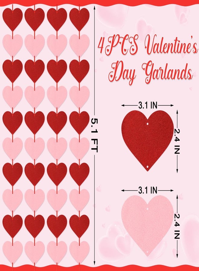 Heartome 4 PCS Vertical Heart Banner, Felt Valentines Day Decoration, Red Pink Heart Garland Indoor Outdoor Romantic Party Decor for Ceiling Window - Image 2