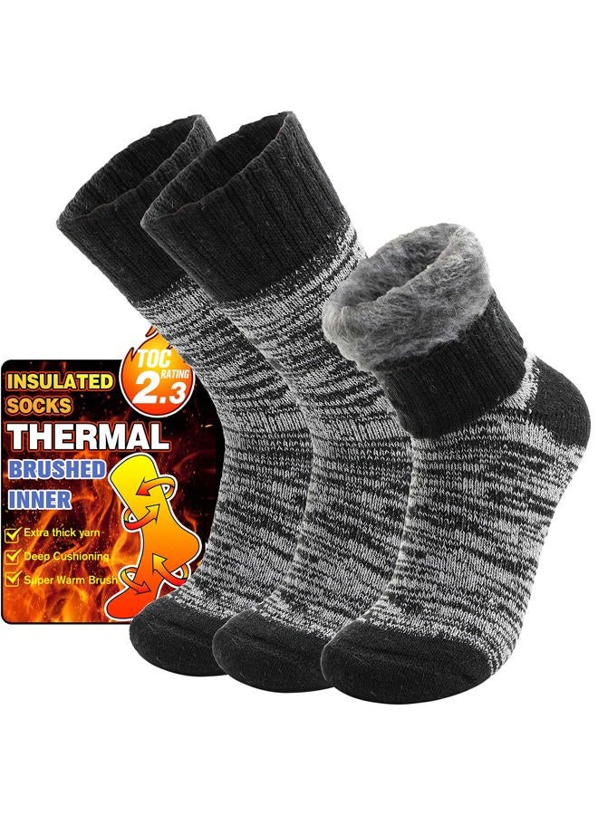 Welwoos 3 Pairs Warm Thermal Socks for Women & Men Winter Ski Thick Boot Insulated Socks for Cold Weather, Black, L - Image 1