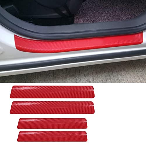 Vadda 4pcs Carbon Fibre Sticker Car Door Sill Scuff Guard, Welcome Pedal Protect, Anti-Kick Scratch for Cars Doors (Red) - Image 1