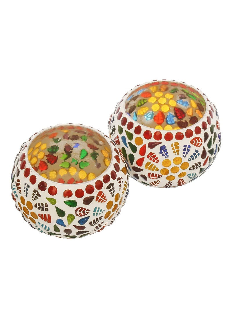 Webelkart WebelKart Set of 2 Mosaic Glass TeaLight Votive Candle Holder with Tea Light Candles for Living Room Table Home Decor Indoor Outdoor - Christmas Decorations Items (Multicolor, Glass)  - Image 3