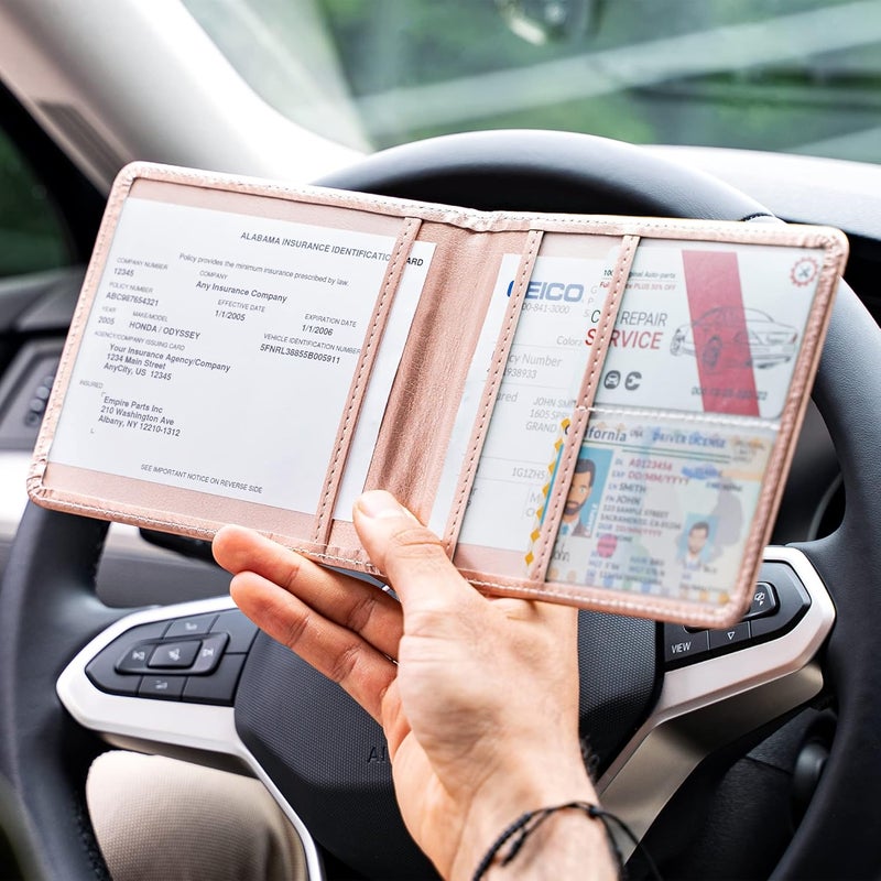 CANOPUS Premium Leather Car Registration and Insurance Holder - Rose Gold - Image 5