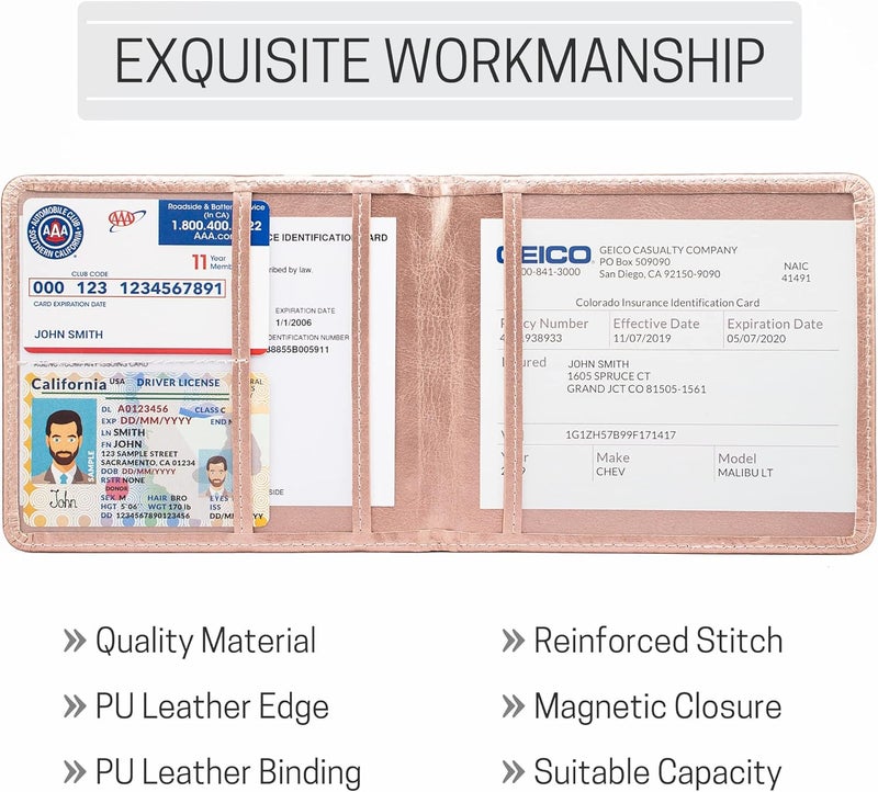 CANOPUS Premium Leather Car Registration and Insurance Holder - Rose Gold - Image 4