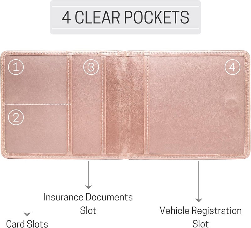 CANOPUS Premium Leather Car Registration and Insurance Holder - Rose Gold - Image 3