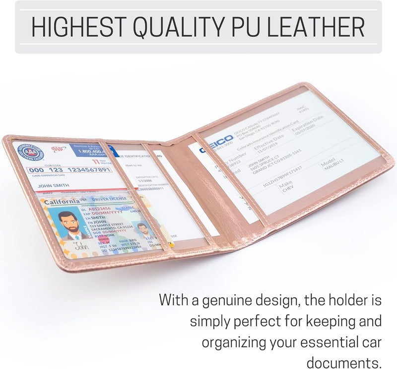 CANOPUS Premium Leather Car Registration and Insurance Holder - Rose Gold - Image 2